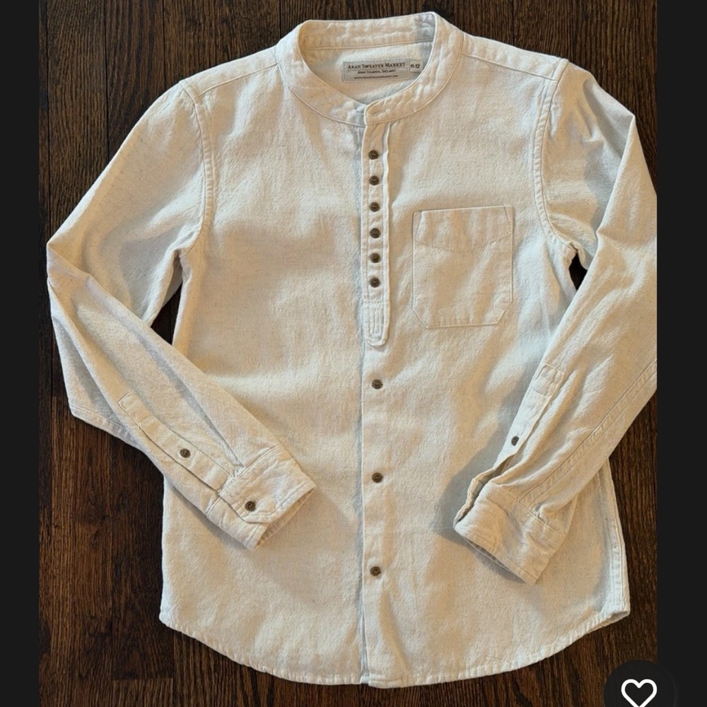 Aran Sweater Market-Shirt Made In Ireland “Grandfather”Cotton,Linen Blend-Unisex